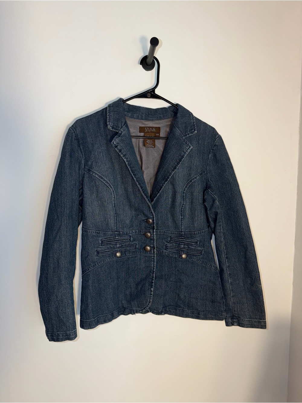 Denim Blazer Jacket in Dark Blue